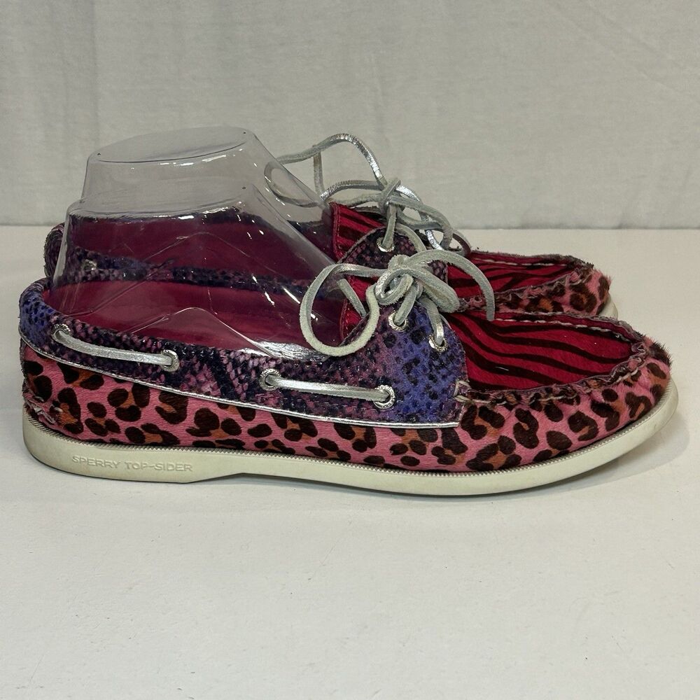 Sperry Top Spider Boat Shoes Womens 8.5 M Leather Calf Skin Red Pink Fur